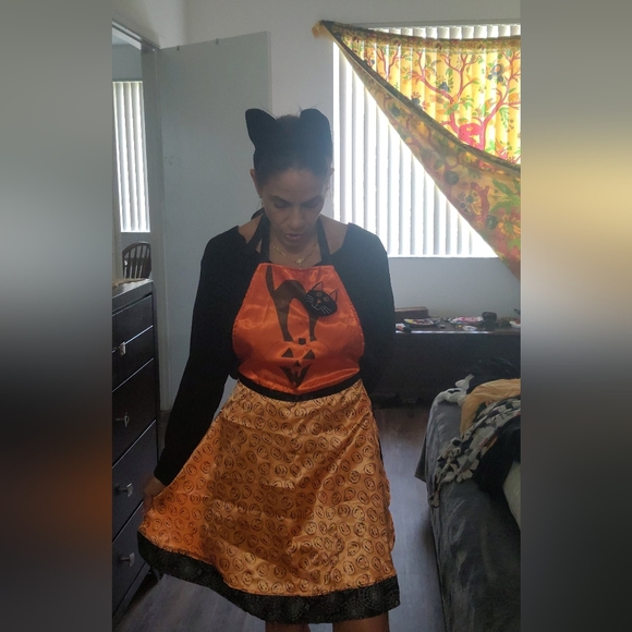 Scary black Cat 🐈⬛️ Pumpkin Halloween Smock Apron.🎃 - Picture 6 of 12